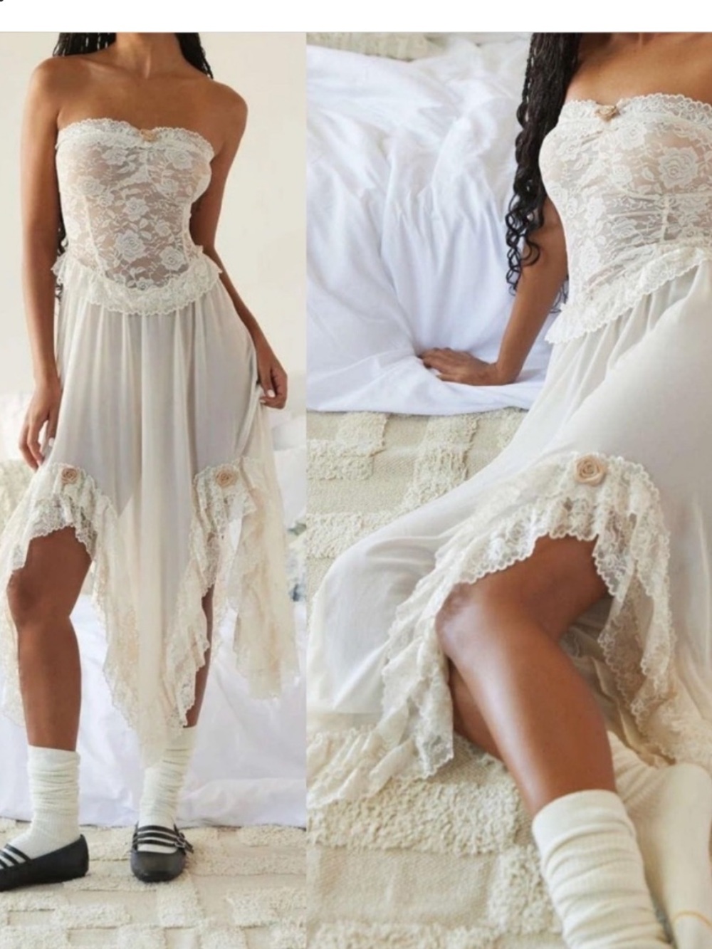 Free People Lace Handkerchief Hem Maxi Skirt or Dress in Ivory/Cream